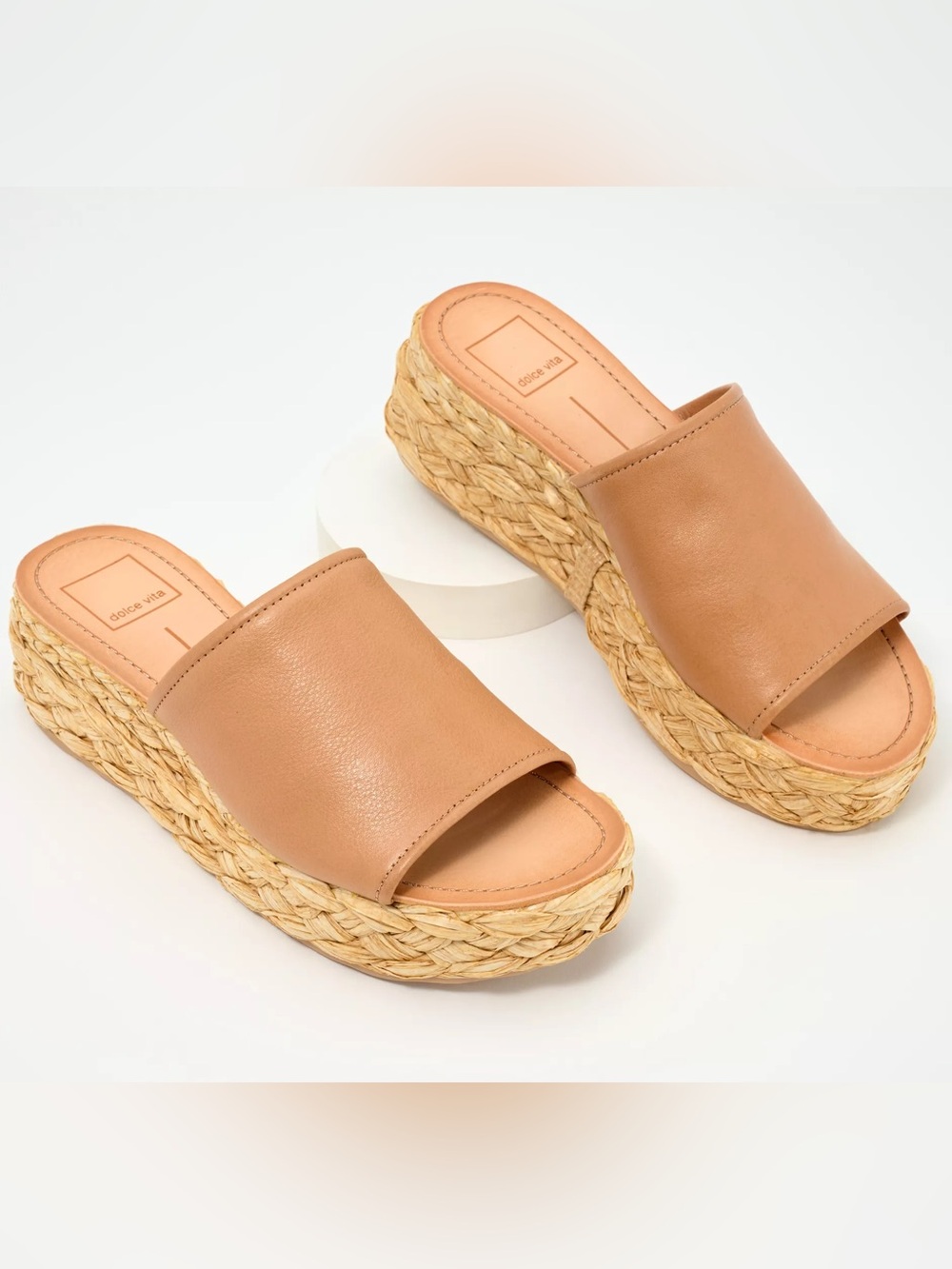 Dolce Vita Raffia Platform Pablo Sandals in Honey Leather- Size 7.5 - Picture 2 of 12